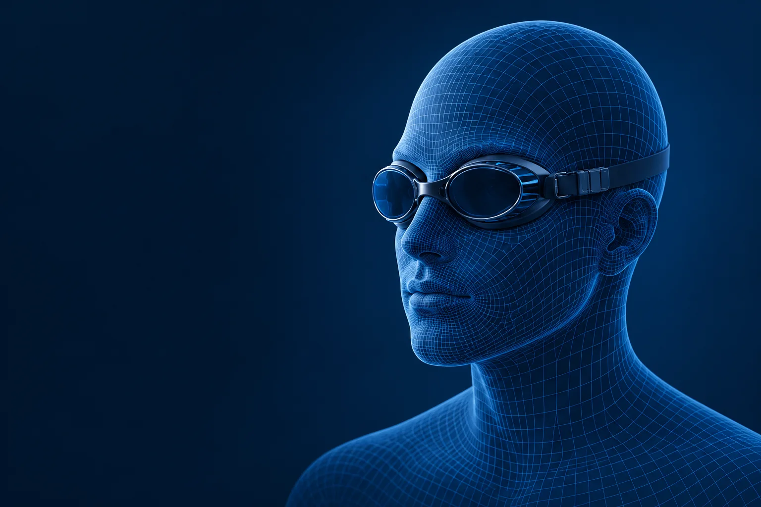 Neutral blue structural head illustration with unbranded goggles; no measurement points or values.